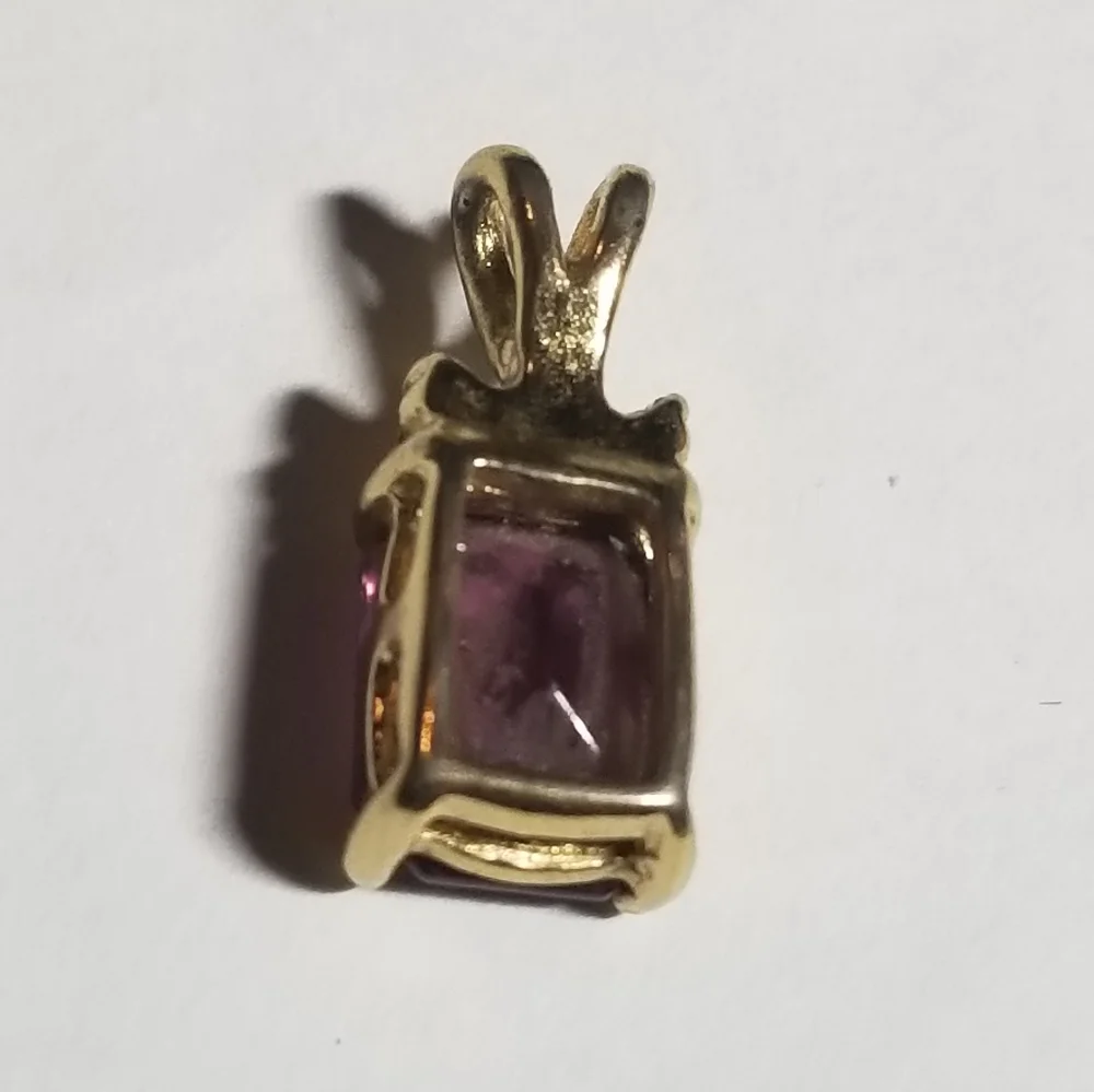 Purple gem pendant gold tone tiny dainty rectangular vintage